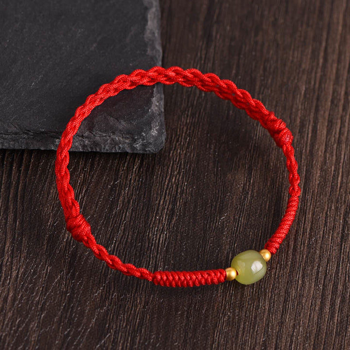 Buddha Stones Natural Hetian Jade 999 Gold Beads Protection Luck Braided Bracelet Anklet