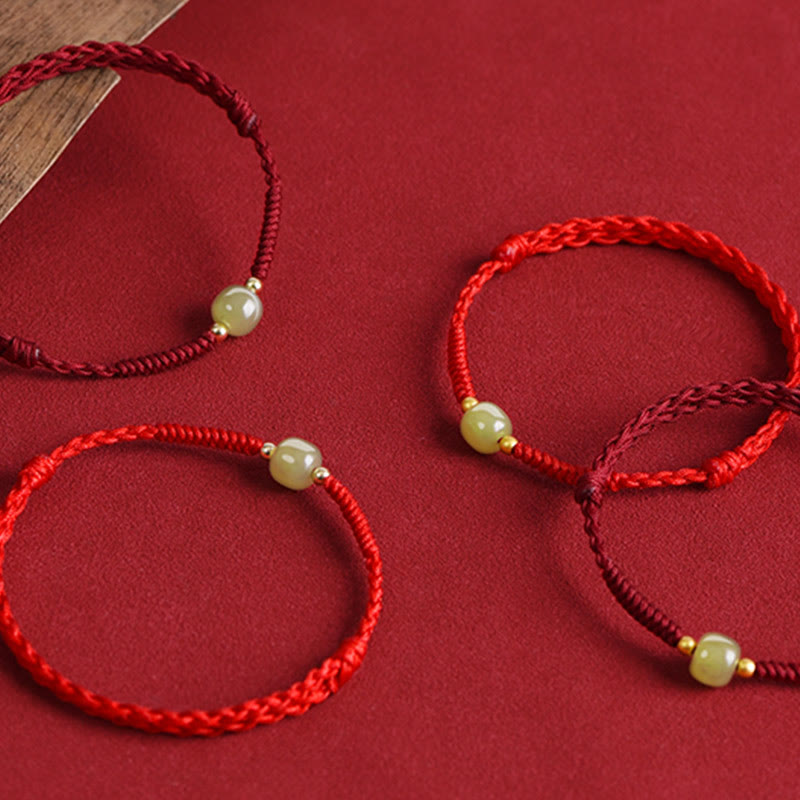 Buddha Stones Natural Hetian Jade 999 Gold Beads Protection Luck Braided Bracelet Anklet - image 20