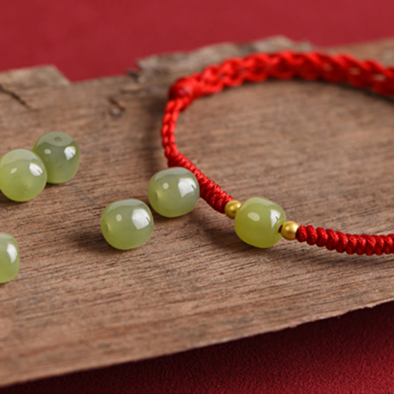 Buddha Stones Natural Hetian Jade 999 Gold Beads Protection Luck Braided Bracelet Anklet - image 16