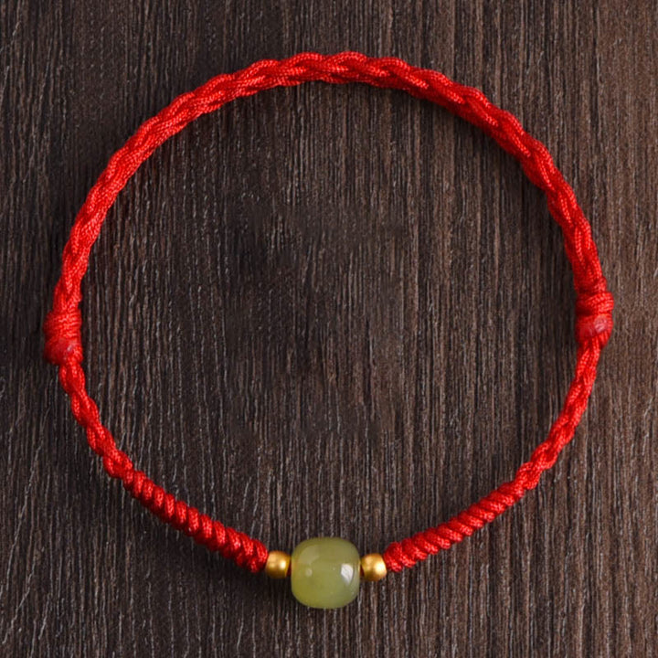 Buddha Stones Natural Hetian Jade 999 Gold Beads Protection Luck Braided Bracelet Anklet - image 17