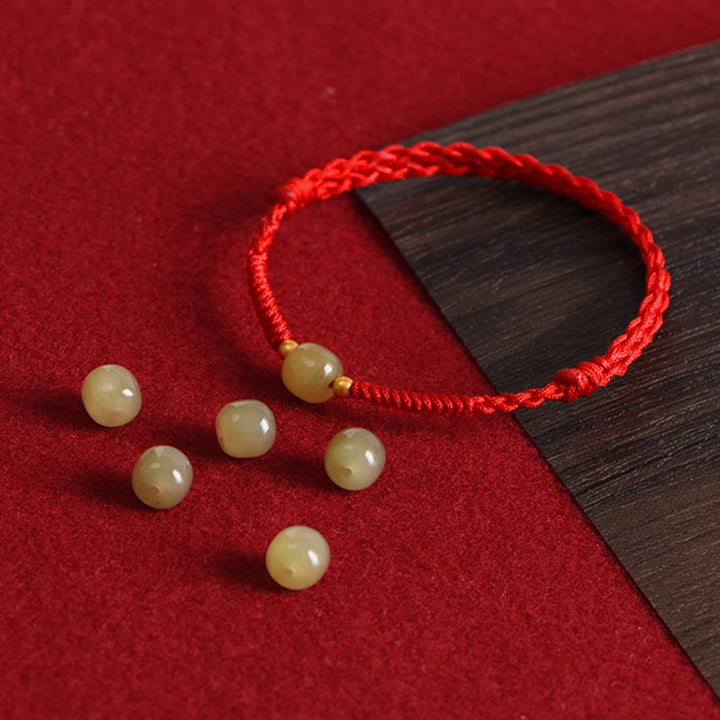 Buddha Stones Natural Hetian Jade 999 Gold Beads Protection Luck Braided Bracelet Anklet - image 15