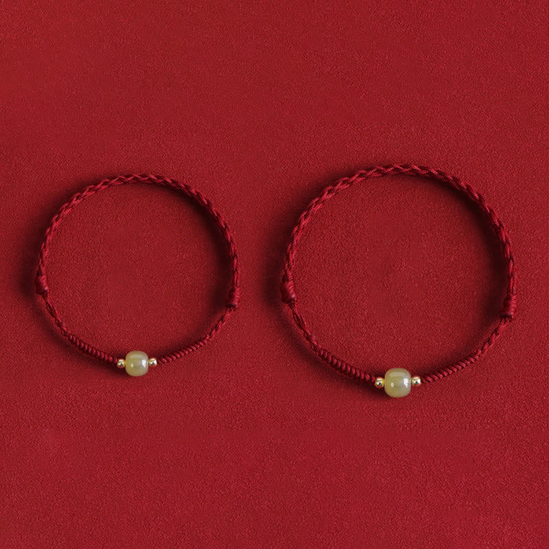 Buddha Stones Natural Hetian Jade 999 Gold Beads Protection Luck Braided Bracelet Anklet - image 3