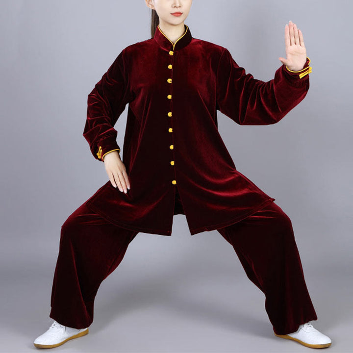 Buddha Stones 2Pcs Fall Winter Tai Chi Meditation Qigong Zen Practice Unisex Velour Plush Clothing Set - DarkRed - 3XL-FIT FOR US/UK/AU/EU-XL - image 7