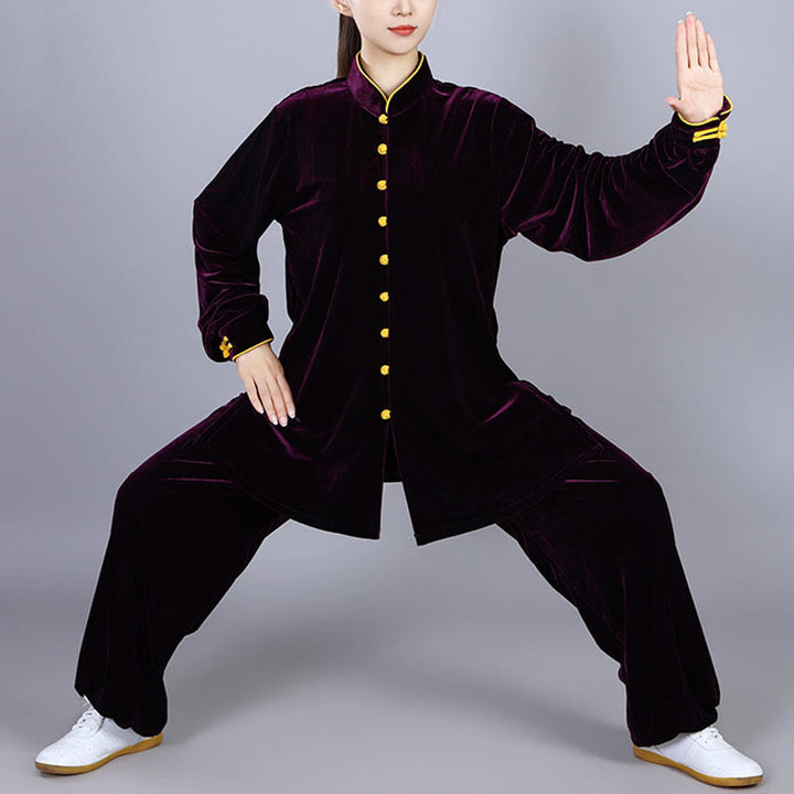 Buddha Stones 2Pcs Fall Winter Tai Chi Meditation Qigong Zen Practice Unisex Velour Plush Clothing Set