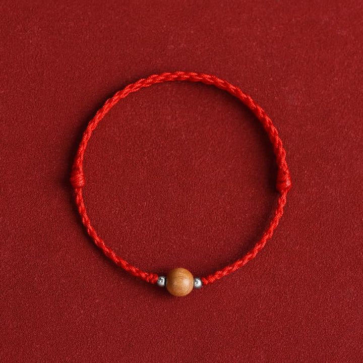 Buddha Stones Natural Peach Wood Bead Luck Braided Bracelet Anklet