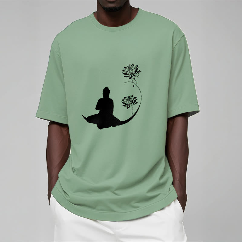 Buddha Stones Buddha Sitting With Lotus Flowers Pattern Pattern Tee T-shirt