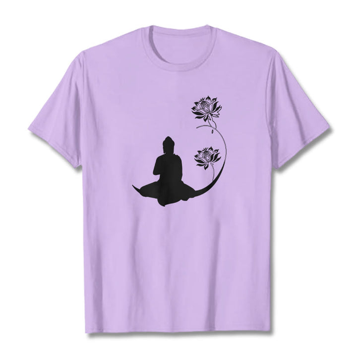 Buddha Stones Buddha Sitting With Lotus Flowers Pattern Pattern Tee T-shirt