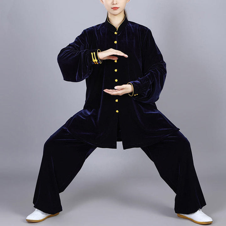Buddha Stones 2Pcs Fall Winter Tai Chi Meditation Qigong Zen Practice Unisex Velour Plush Clothing Set - image 14