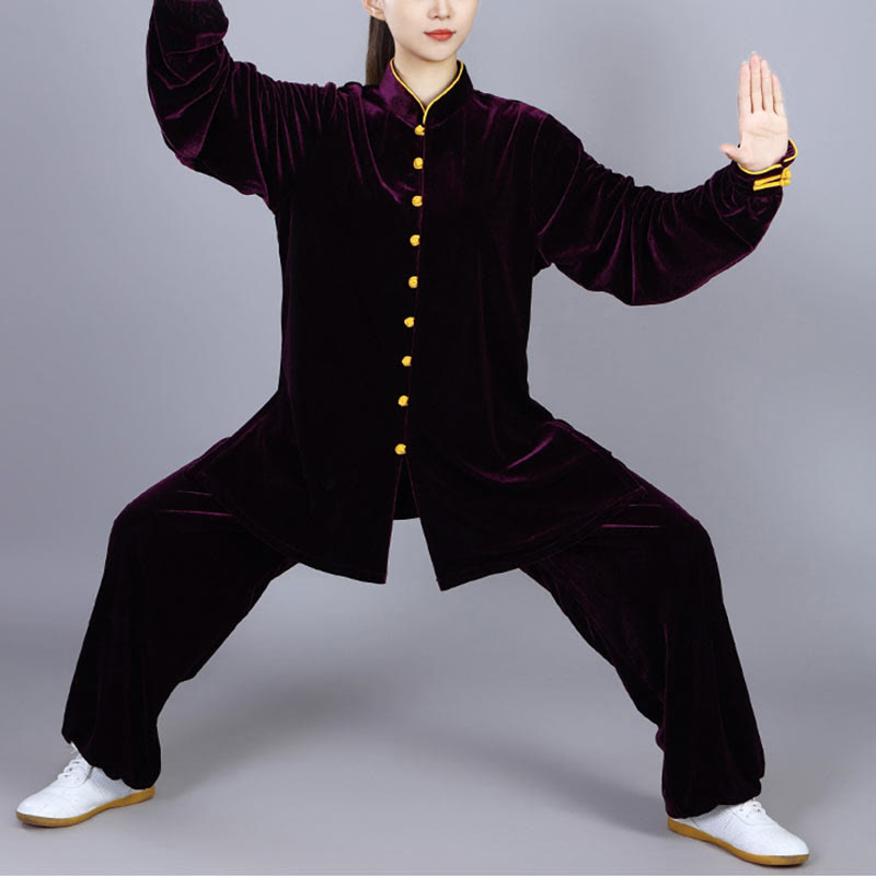 Buddha Stones 2Pcs Fall Winter Tai Chi Meditation Qigong Zen Practice Unisex Velour Plush Clothing Set