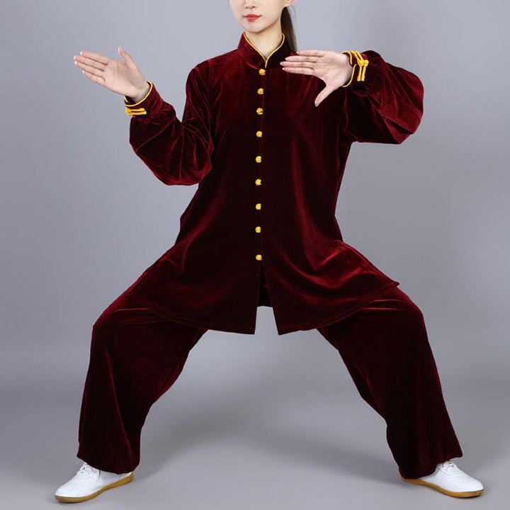 Buddha Stones 2Pcs Fall Winter Tai Chi Meditation Qigong Zen Practice Unisex Velour Plush Clothing Set