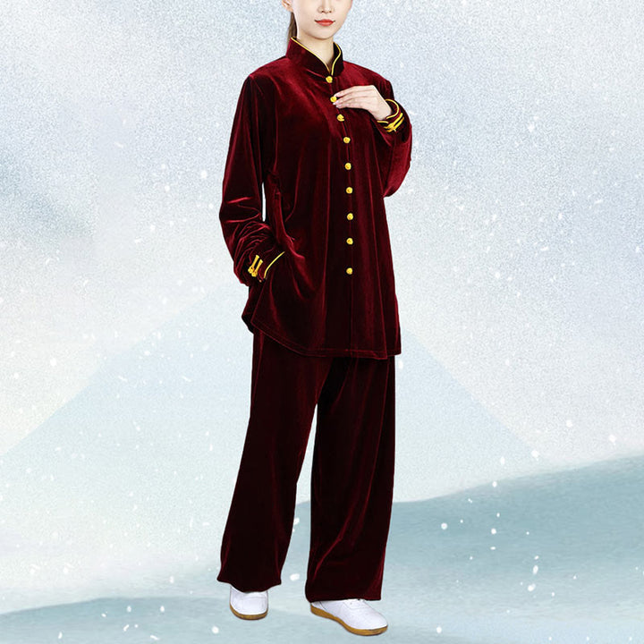 Buddha Stones 2Pcs Fall Winter Tai Chi Meditation Qigong Zen Practice Unisex Velour Plush Clothing Set - image 10