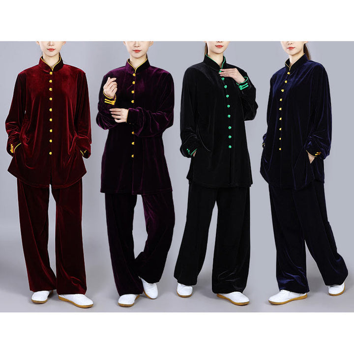 Buddha Stones 2Pcs Fall Winter Tai Chi Meditation Qigong Zen Practice Unisex Velour Plush Clothing Set - image 22