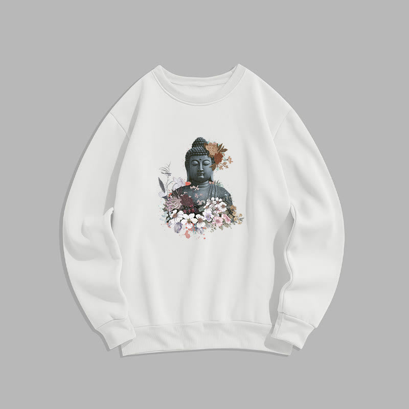 Buddha Stones Colorful Flowers Surrounding Buddha Fleece Lined Sweatshirt