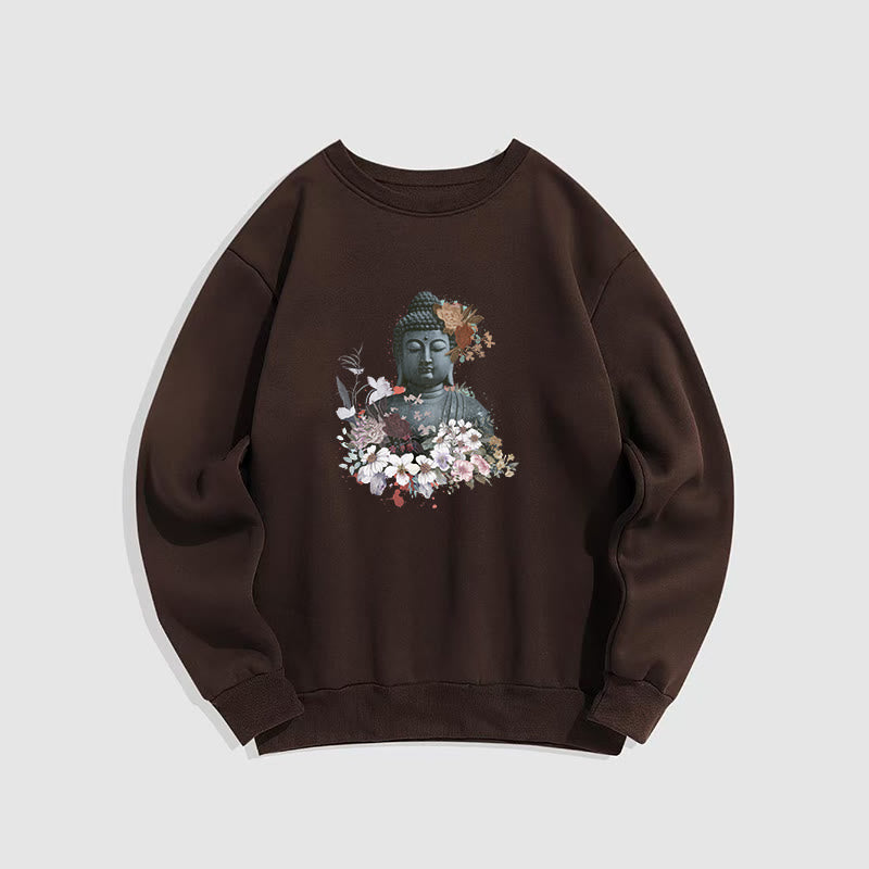 Buddha Stones Colorful Flowers Surrounding Buddha Fleece Lined Sweatshirt