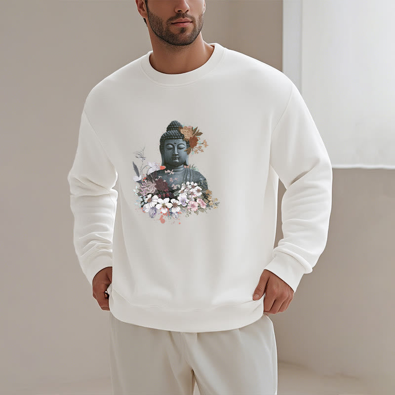 Buddha Stones Colorful Flowers Surrounding Buddha Fleece Lined Sweatshirt