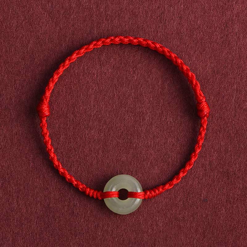 Buddha Stones Natural Hetian Jade Peace Buckle Protection Luck Braided Bracelet Anklet