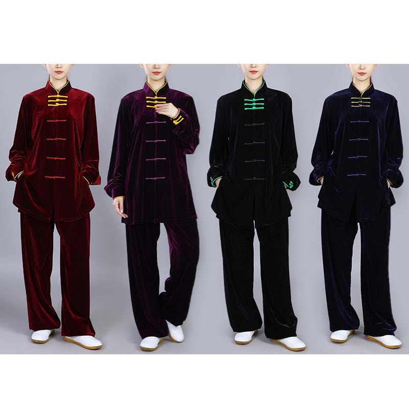 Buddha Stones 2Pcs Fall Winter Tai Chi Qigong Practice Unisex Frog-Button Meditation Velour Clothing Set - image 21