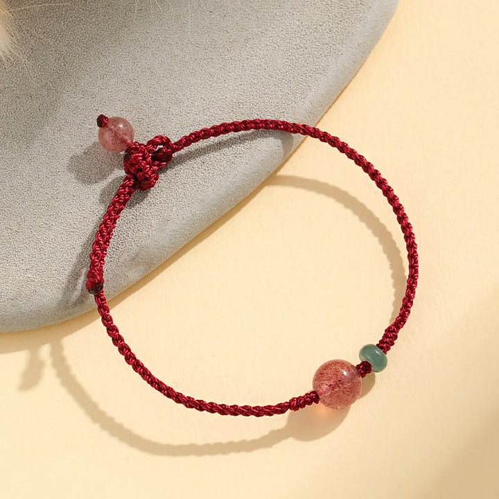 Buddha Stones Natural Strawberry Quartz Jade White Agate Red String Positive Bracelet