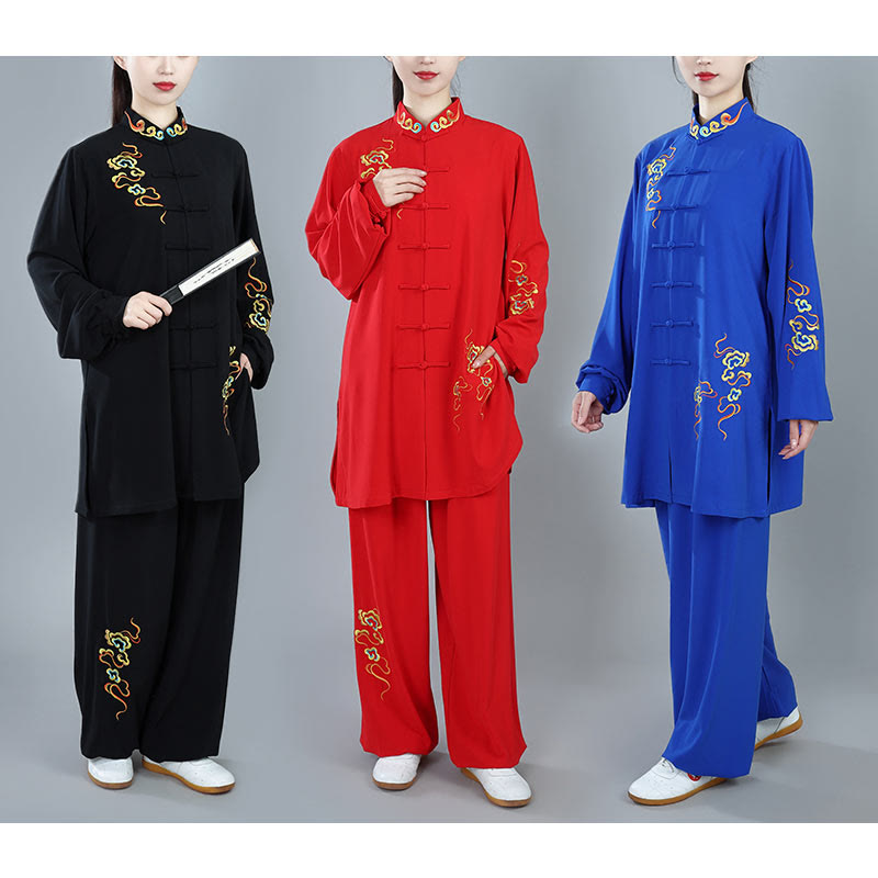 Buddha Stones 2Pcs Fall Colorful Auspicious Clouds Tai Chi Meditation Qigong Zen Practice Unisex Cotton Clothing Set