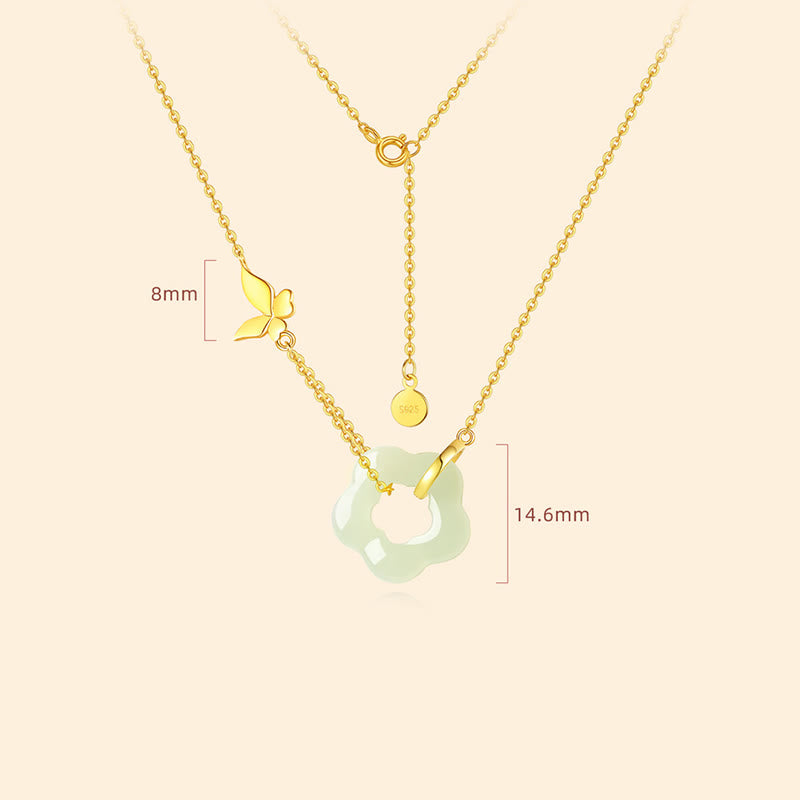 Buddha Stones 925 Sterling Silver Butterfly Hetian Jade Flower Blessing Necklace Pendant - image 4