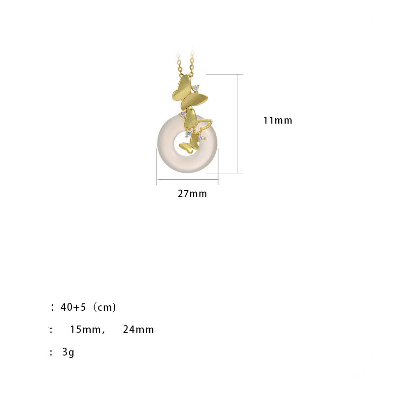 Buddha Stones 925 Sterling Silver Butterfly Chalcedony Peace Buckle Blessing Luck Necklace Pendant - image 2