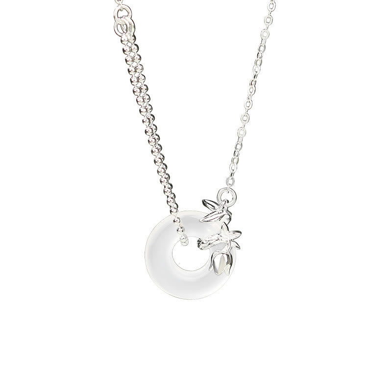Buddha Stones 925 Sterling Silver Tulip Chalcedony Peace Buckle Fortune Necklace Pendant - image 1