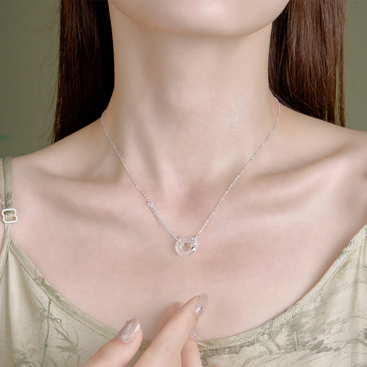 Buddha Stones 925 Sterling Silver Tulip Chalcedony Peace Buckle Fortune Necklace Pendant - image 9