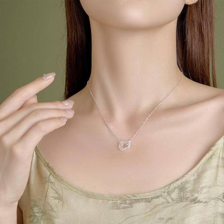 Buddha Stones 925 Sterling Silver Tulip Chalcedony Peace Buckle Fortune Necklace Pendant - image 3