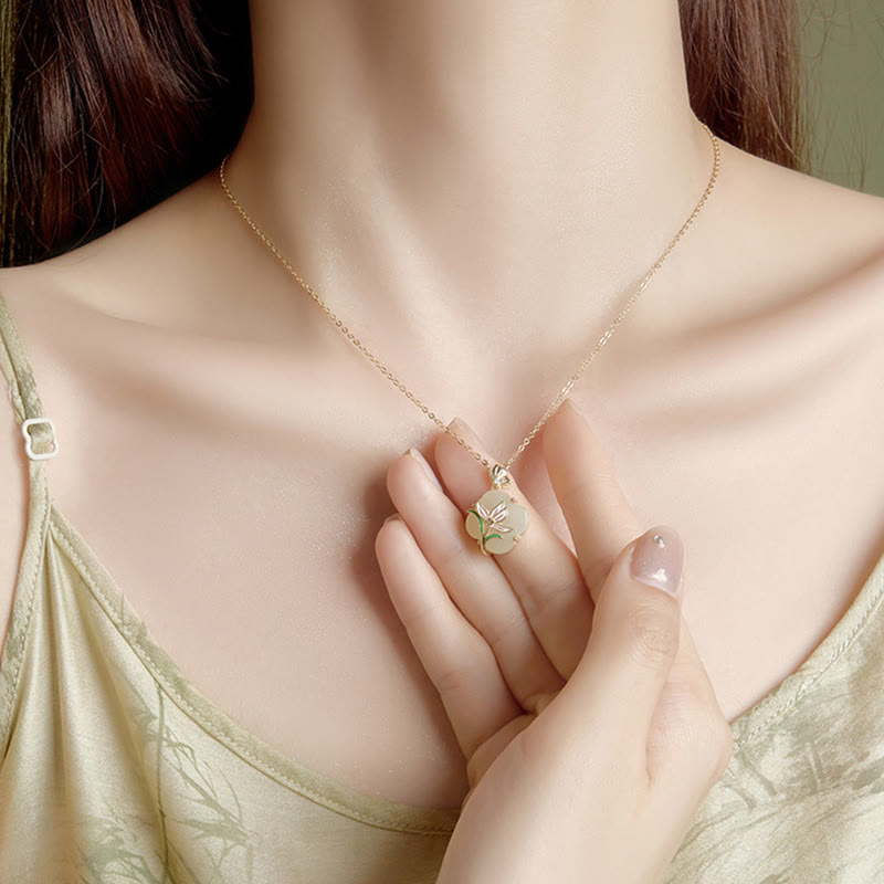 Buddha Stones 925 Sterling Silver Magnolia Butterfly Hetian Jade Four Leaf Clover Blessing Earrings Necklace Pendant - image 2