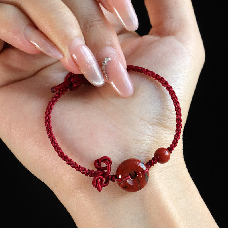 Buddha Stones Red Jasper Rose Quartz Various Natural Rocks Peace Buckle Knot Positive Luck Bracelet