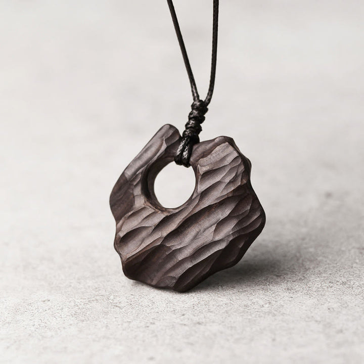 Buddha Stones Ebony Wood Hollow Irregular Shape Peace Balance Necklace Pendant