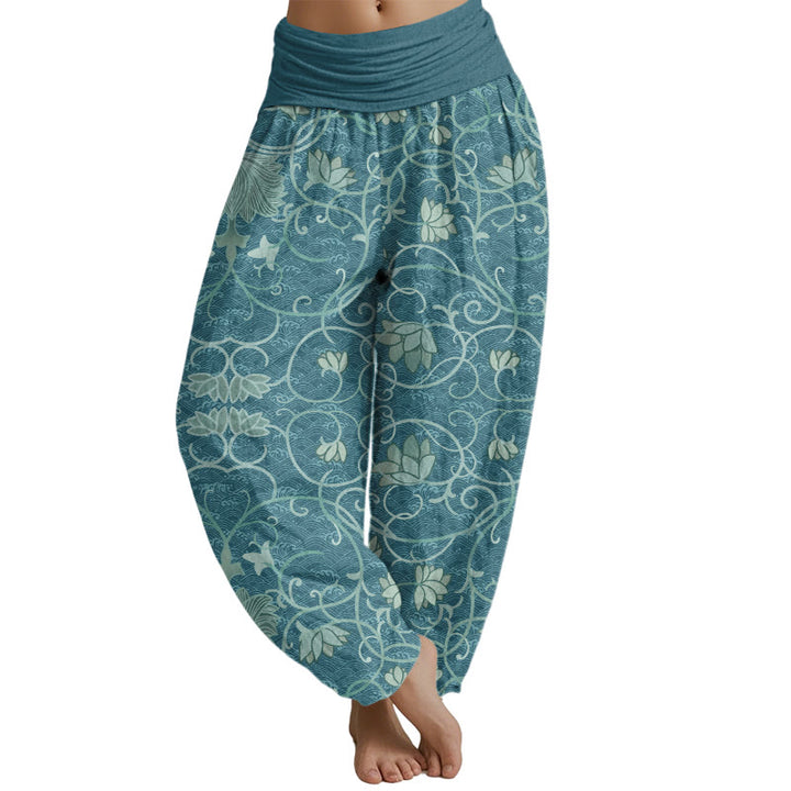 Buddha Stones Lotus Pattern Women's Elastic Waist Harem Pants