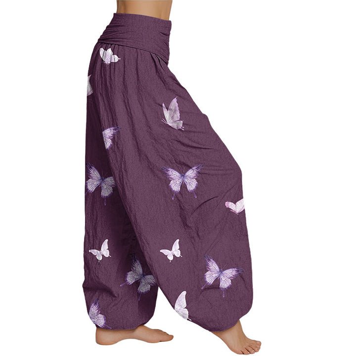 Buddha Stones Butterfly Pattern Women's Elastic Waist Harem Pants