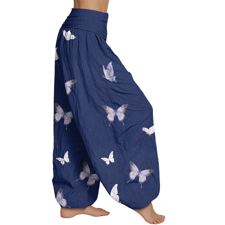 Buddha Stones Butterfly Pattern Women's Elastic Waist Harem Pants