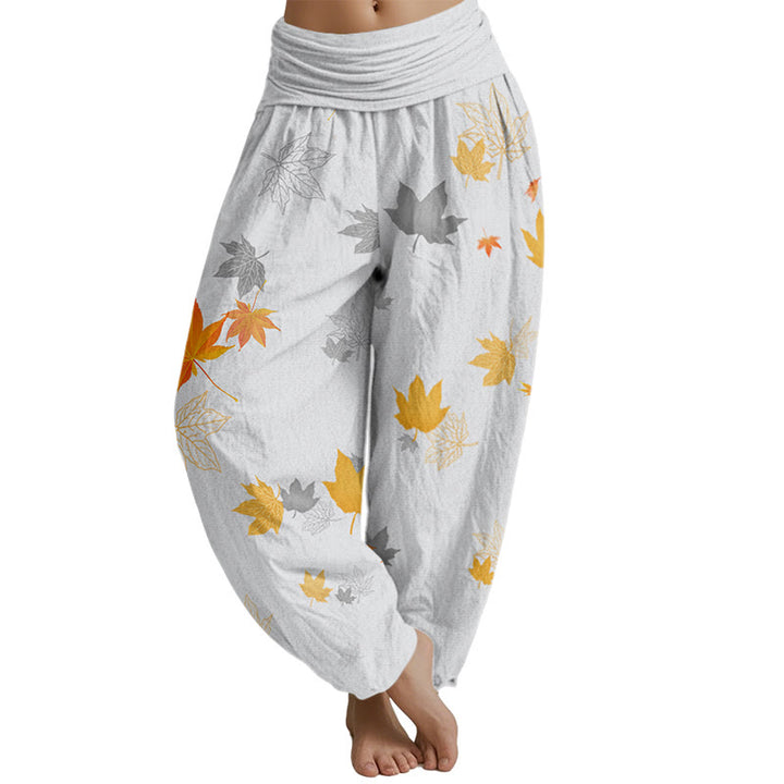 Buddha Stones Maple Leaf Pattern Women's Elastic Waist Harem Pants