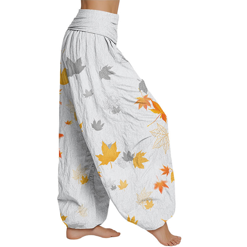 Buddha Stones Maple Leaf Pattern Women's Elastic Waist Harem Pants