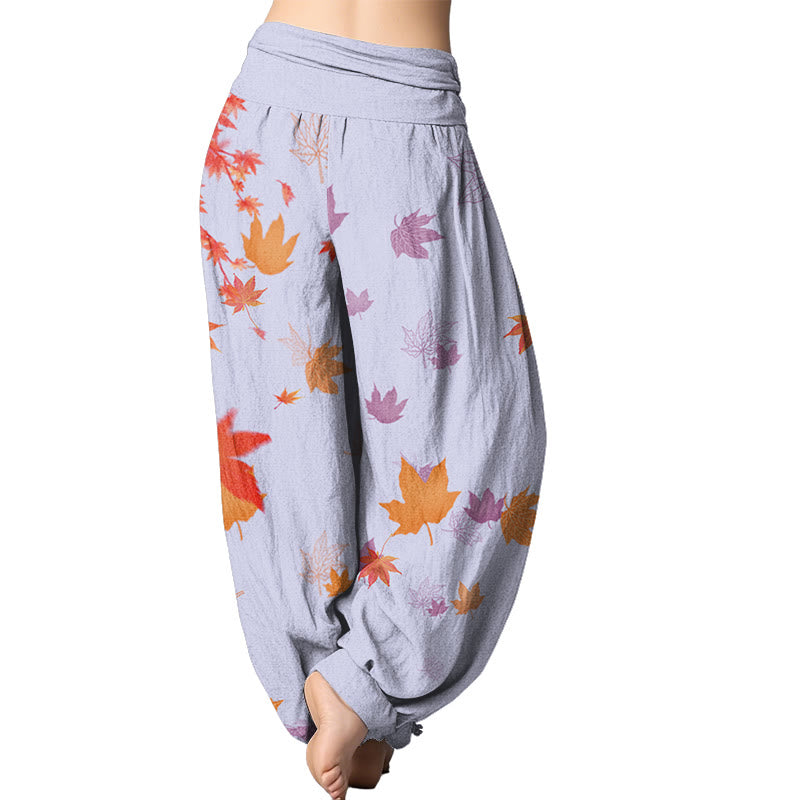 Buddha Stones Maple Leaf Pattern Women's Elastic Waist Harem Pants