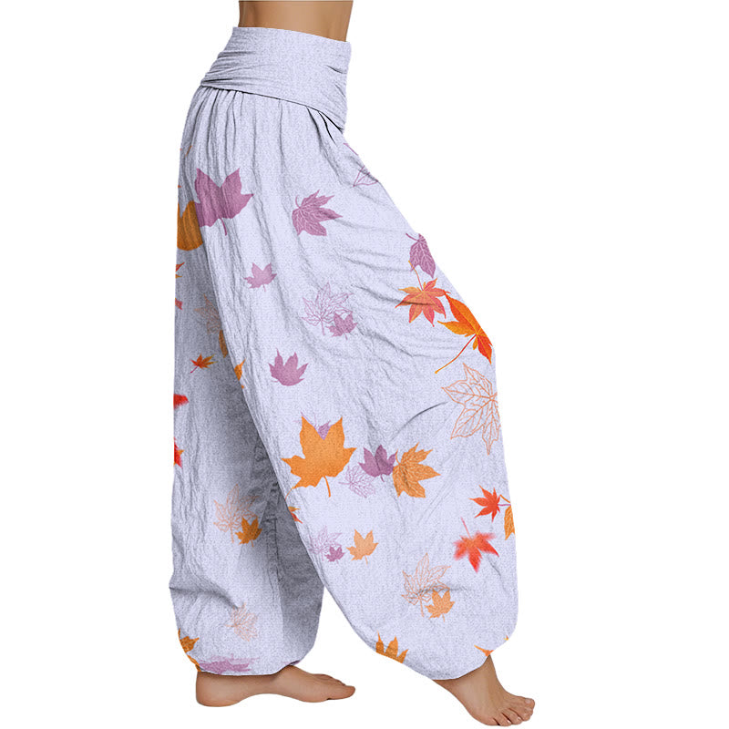 Buddha Stones Maple Leaf Pattern Women's Elastic Waist Harem Pants