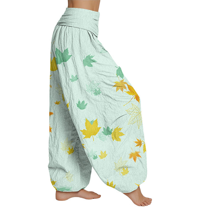 Buddha Stones Maple Leaf Pattern Women's Elastic Waist Harem Pants