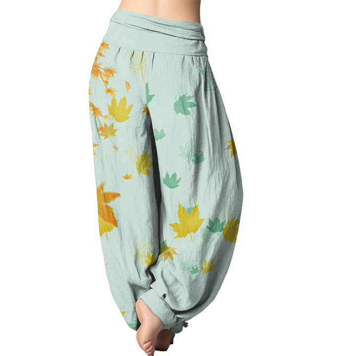 Buddha Stones Maple Leaf Pattern Women's Elastic Waist Harem Pants