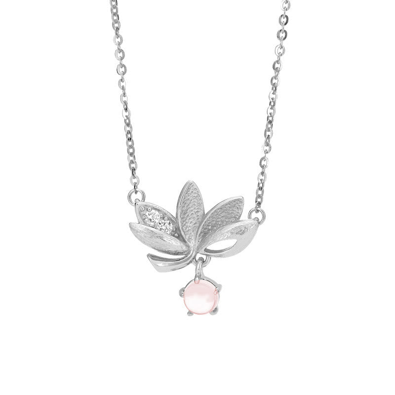 Buddha Stones 925 Sterling Silver Lotus Keep away evil spirits Necklace Pendant - 925 Sterling Silver White Gold Lotus - image 9