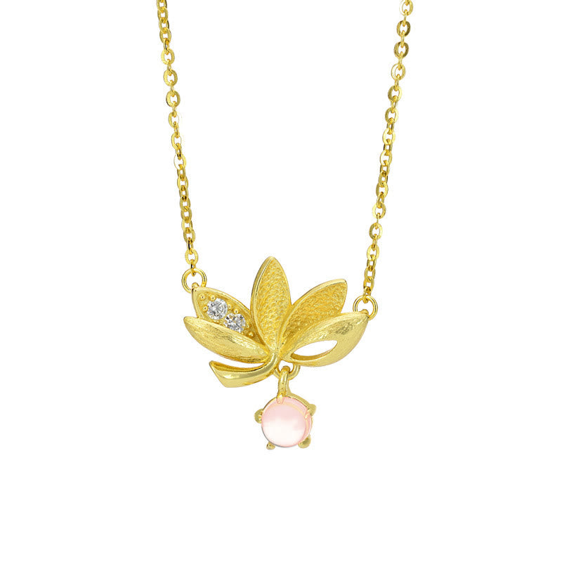 Buddha Stones 925 Sterling Silver Lotus Keep away evil spirits Necklace Pendant - 925 Sterling Silver 18K Gold Plated Lotus - image 2
