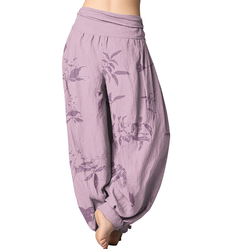 Buddha Stones Branch Pattern Women's Elastic Waist Harem Pants