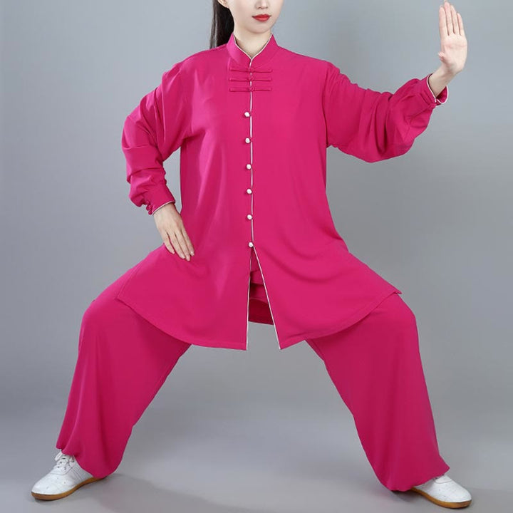 Buddha Stones 2Pcs Fall Solid Color Frog-Button Tai Chi Meditation Qigong Zen Practice Unisex Cotton Clothing Set