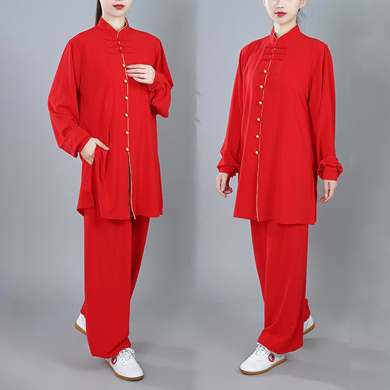 Buddha Stones 2Pcs Fall Solid Color Frog-Button Tai Chi Meditation Qigong Zen Practice Unisex Cotton Clothing Set