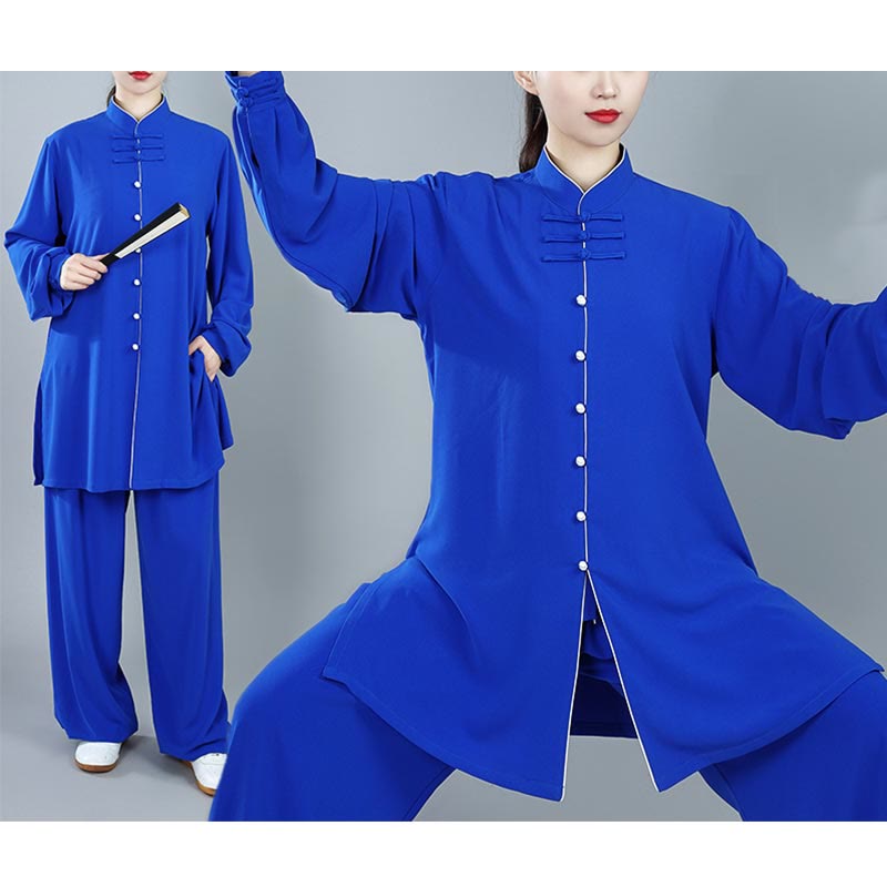 Buddha Stones 2Pcs Fall Solid Color Frog-Button Tai Chi Meditation Qigong Zen Practice Unisex Cotton Clothing Set