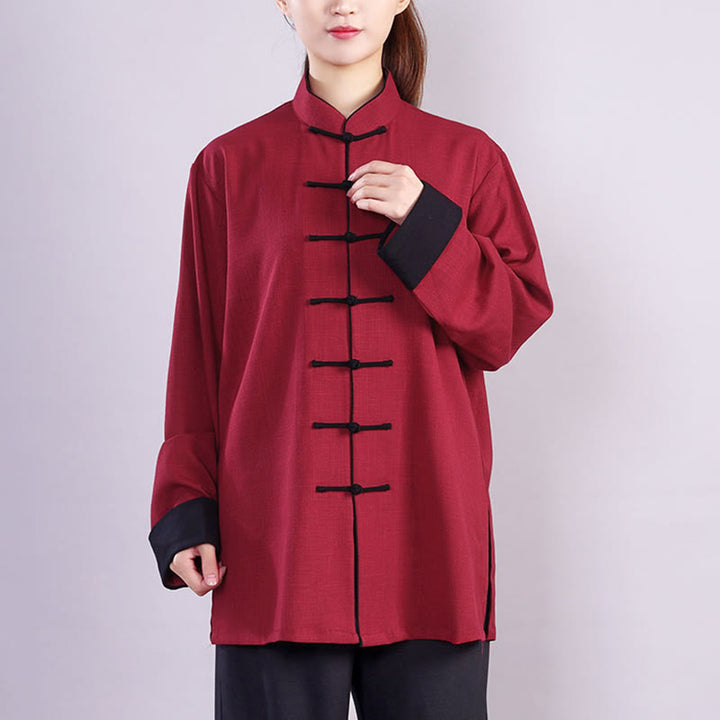 Buddha Stones 2Pcs Fall Winter Frog-Button Tai Chi Meditation Qigong Zen Practice Unisex Cotton Linen Clothing Set - image 7