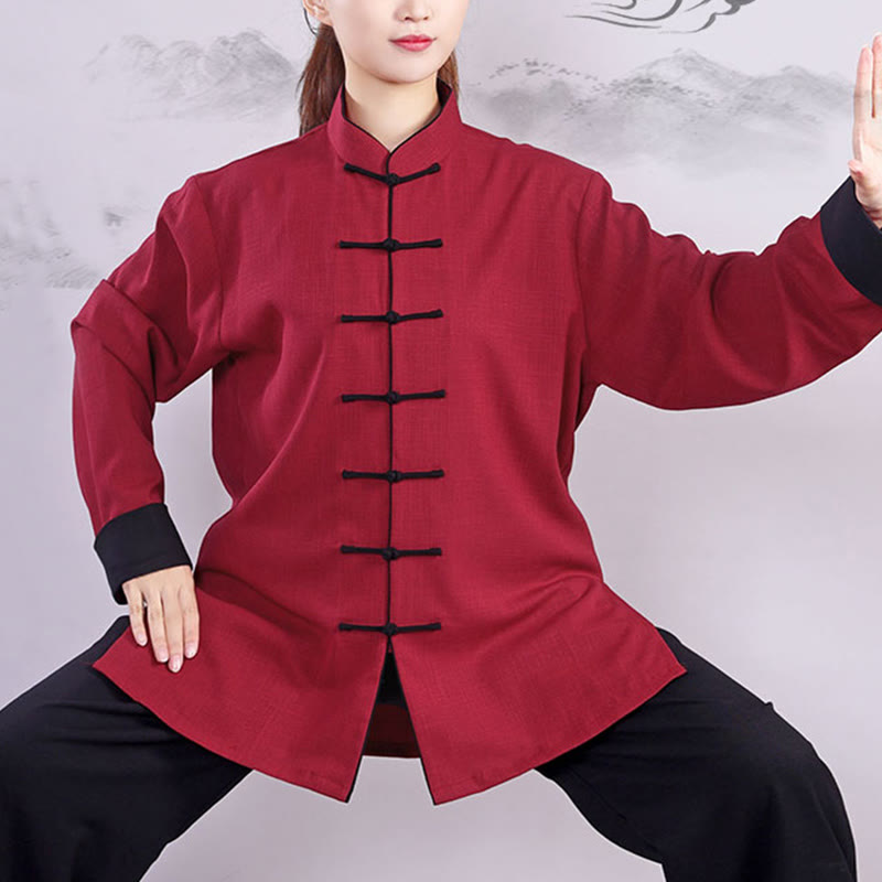 Buddha Stones 2Pcs Fall Winter Frog-Button Tai Chi Meditation Qigong Zen Practice Unisex Cotton Linen Clothing Set