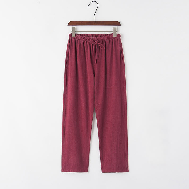 Buddha Stones Spring Summer Solid Men's Drawstring Linen Pants With Pockets - IndianRed - US/UK/AU44，EU54 (4XL) - image 11