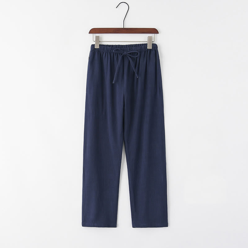 Buddha Stones Spring Summer Solid Men's Drawstring Linen Pants With Pockets - SteelBlue - US/UK/AU44，EU54 (4XL) - image 4